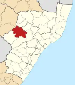 Map of KwaZulu-Natal with Alfred Duma highlighted