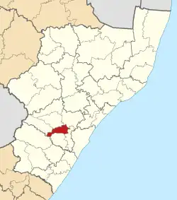 Location of Msunduzi Local Municipality within KwaZulu-Natal