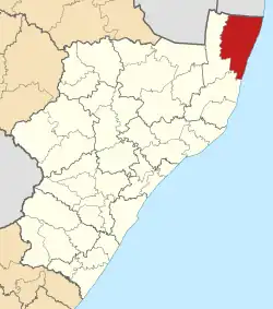 Location of UMhlabuyalingana Local Municipality within KwaZulu-Natal