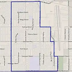 Lake Balboa neighborhood as mapped by the Los Angeles Times. Van Nuys Airport is on the right.