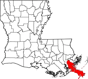 Map of Louisiana highlighting Plaquemines Parish
