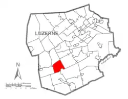 Map of Luzerne County highlighting Hollenback Township