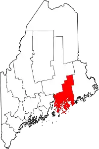 Map of Maine highlighting Hancock County