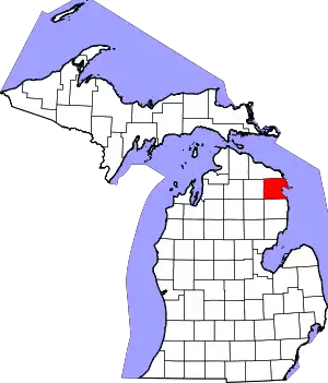 Map of Michigan highlighting Alpena County