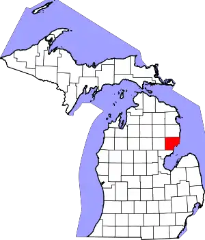 State map highlighting Iosco County