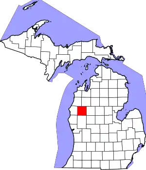 Map of Michigan highlighting Lake County