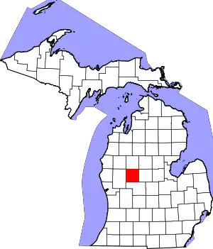 Map of Michigan highlighting Mecosta County
