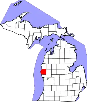 Map of Michigan highlighting Oceana County