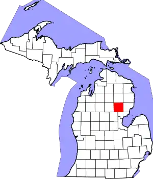 Map of Michigan highlighting Ogemaw County