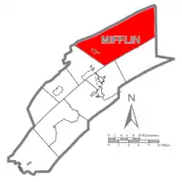 Map of Mifflin County, Pennsylvania highlighting Armagh Township