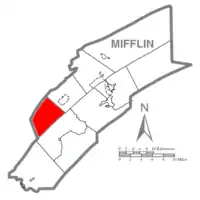 Map of Mifflin County, Pennsylvania highlighting Menno Township