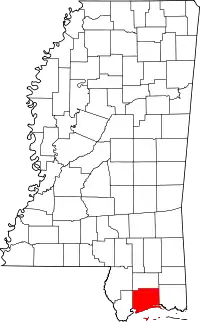 Map of Mississippi highlighting Harrison County