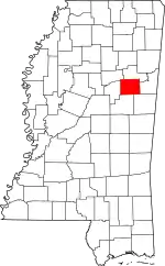 Map of Mississippi highlighting Oktibbeha County