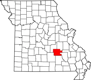 A state map highlighting Dent County in the southeastern part of the state.