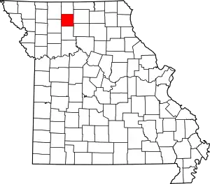 Map of Missouri highlighting Grundy County