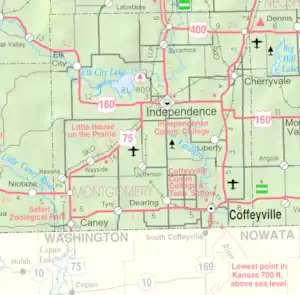 KDOT map of Montgomery County (legend). Le Hunt is located roughly where the Elk City State Park icon is situated.