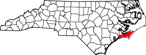 Map of North Carolina highlighting Carteret County