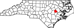 Map of North Carolina highlighting Greene County