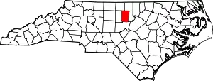 Map of North Carolina highlighting Orange County