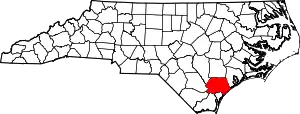 State map highlighting Pender County