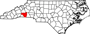 State map highlighting Rutherford County