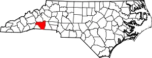 Map of North Carolina highlighting Rutherford County