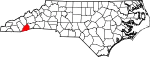 State map highlighting Transylvania County