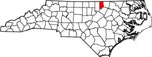 Map of North Carolina highlighting Vance County