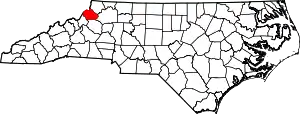 Map of North Carolina highlighting Watauga County