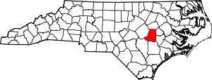 Map of North Carolina highlighting Wayne County