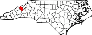 State map highlighting Yancey County