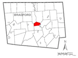 Map of Bradford County with North Towanda Township highlighted