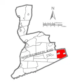Map of Northumberland County, Pennsylvania highlighting Mount Carmel Township