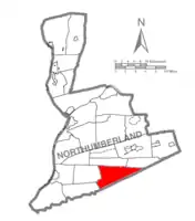 Map of Northumberland County, Pennsylvania highlighting Upper Mahanoy Township