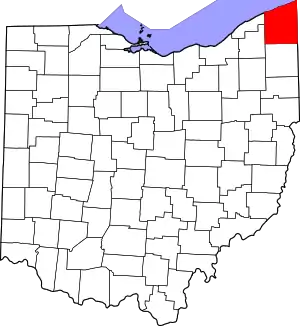 State map highlighting Ashtabula County