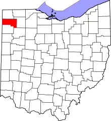 Map of Ohio highlighting Defiance County