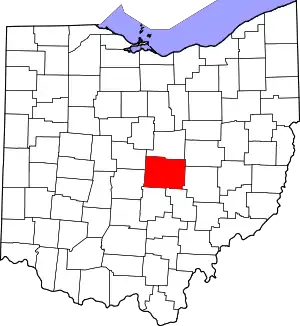 Map of Ohio highlighting Licking County