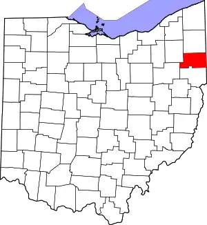 State map highlighting Mahoning County