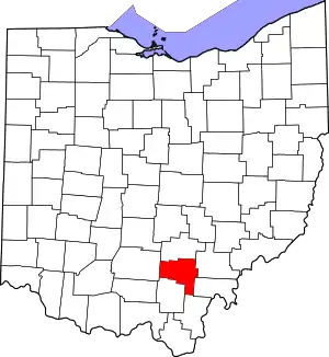 State map highlighting Vinton County