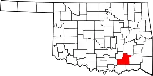 Map of Oklahoma highlighting Atoka County