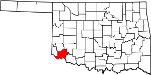 Map of Oklahoma highlighting Jackson County