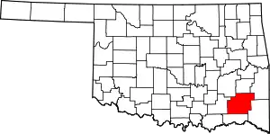 Map of Oklahoma highlighting Pushmataha County