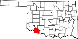 Map of Oklahoma highlighting Tillman County