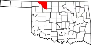 Map of Oklahoma highlighting Woods County