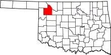 Map of Oklahoma highlighting Woodward County