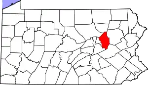 Map showing Columbia County in Pennsylvania
