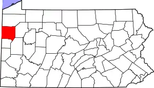 Location of Mercer County in Pennsylvania