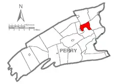 Map of Perry County, Pennsylvania highlighting Howe Township
