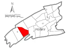Map of Perry County, Pennsylvania highlighting Southwest Madison Township