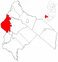 Pennsville Township highlighted in Salem County. Inset map: Salem County highlighted in New Jersey.